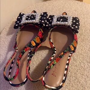 Betsey Johnson Polka Dot and Floral Slingback Sandals